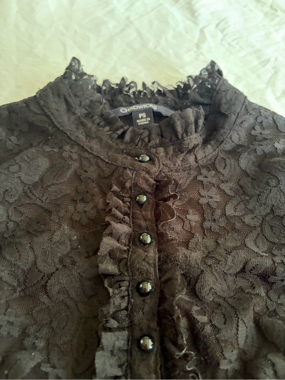 Chadwicks Black Lace Long-Sleeve Bodysuit Size PS